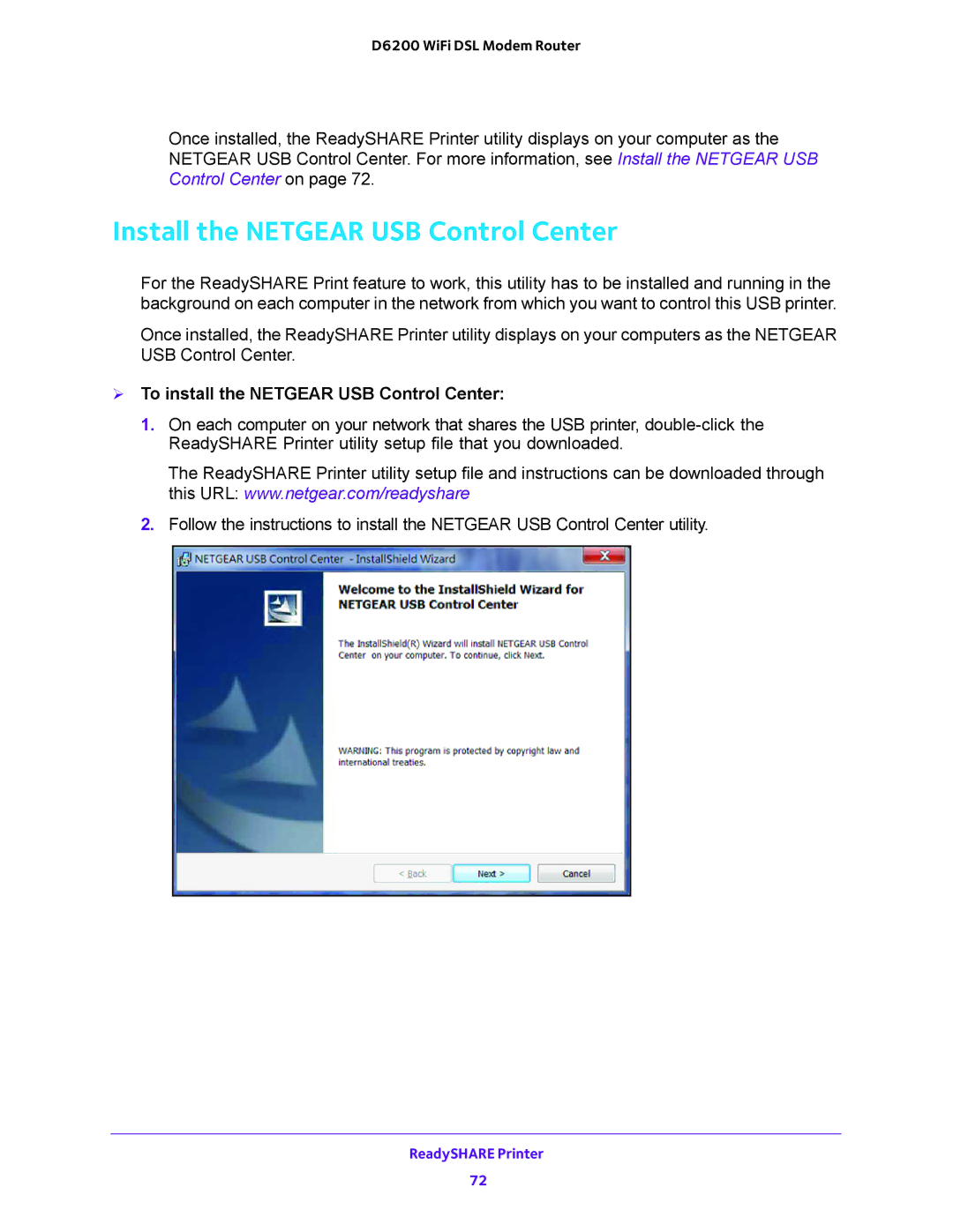 NETGEAR D6200 user manual Install the Netgear USB Control Center,  To install the Netgear USB Control Center 