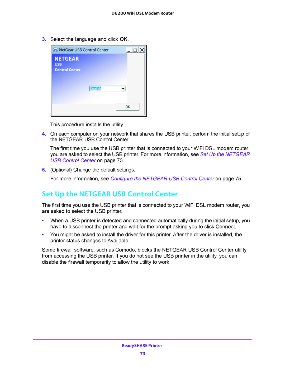 NETGEAR D6200 user manual Set Up the Netgear USB Control Center 