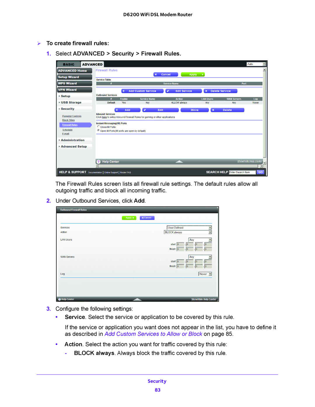 NETGEAR D6200 user manual Security 