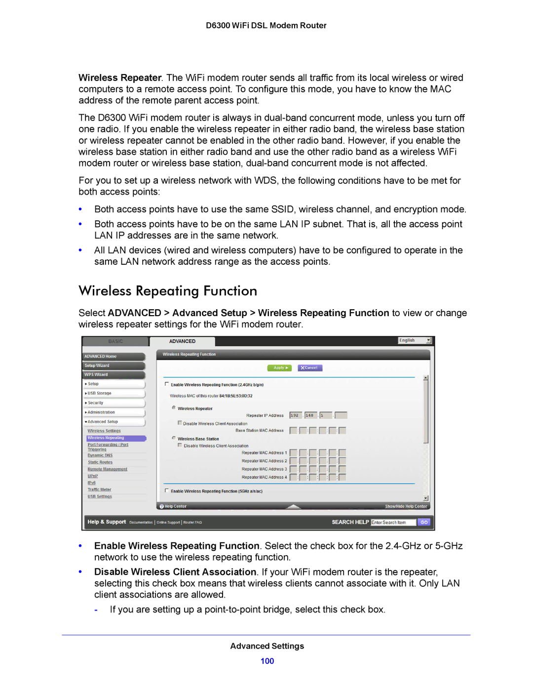 NETGEAR D6300 user manual Wireless Repeating Function 