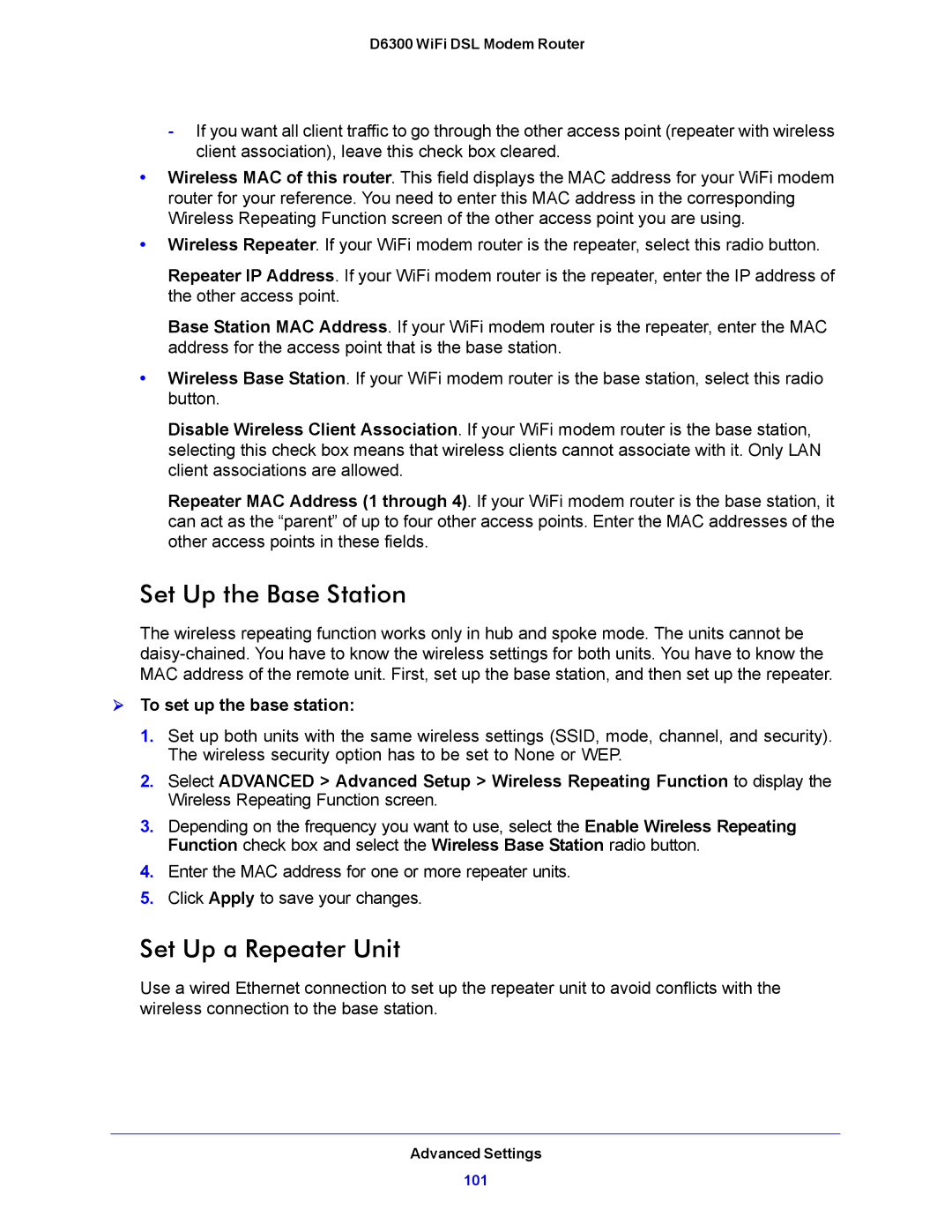 NETGEAR D6300 user manual Set Up the Base Station, Set Up a Repeater Unit,  To set up the base station 