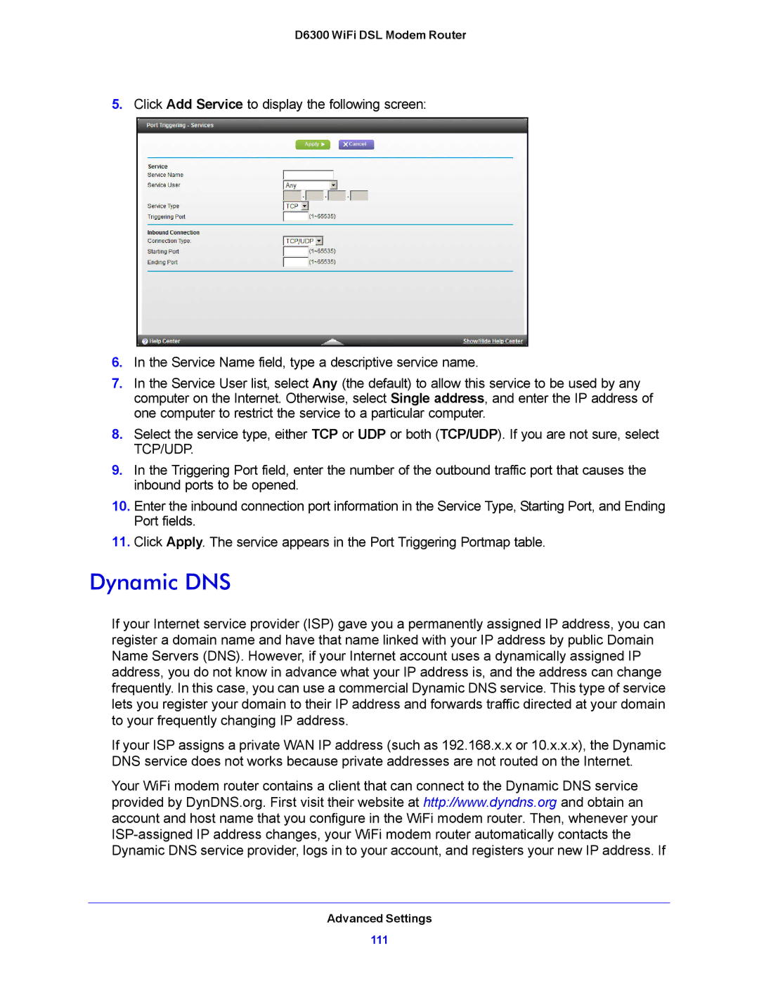 NETGEAR D6300 user manual Dynamic DNS 