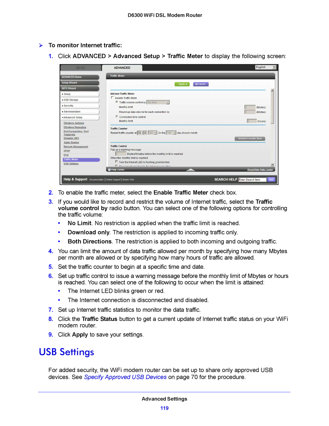 NETGEAR D6300 user manual USB Settings 