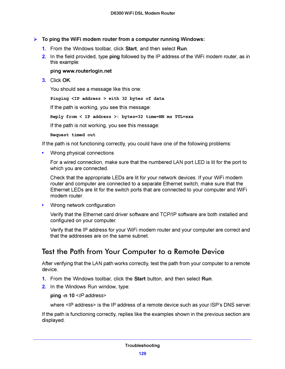 NETGEAR D6300 user manual Test the Path from Your Computer to a Remote Device 