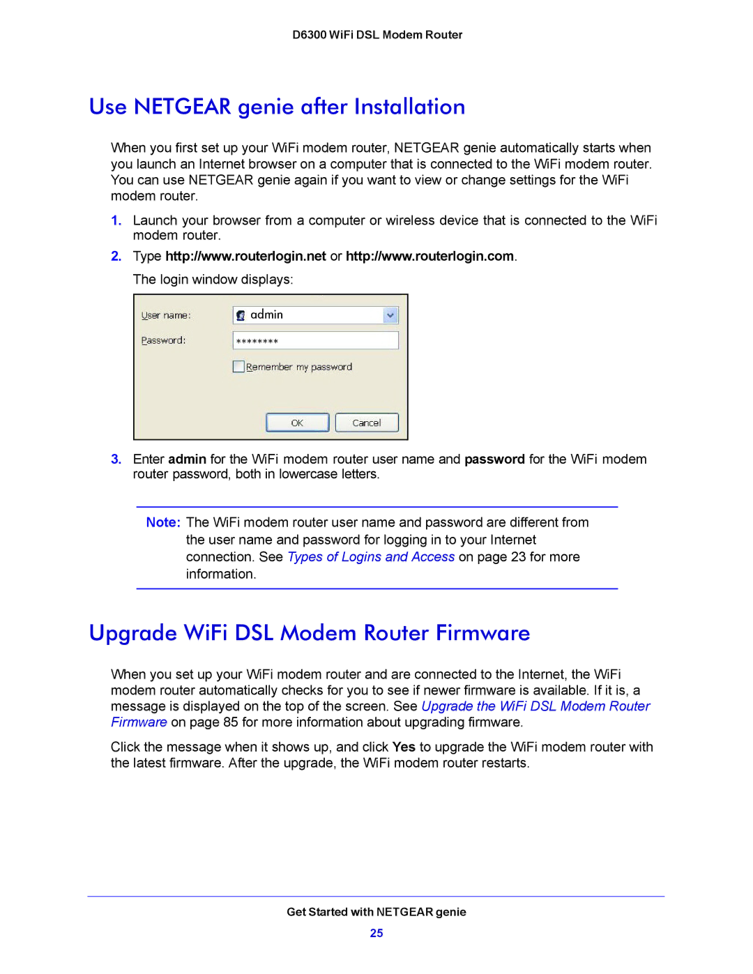 NETGEAR D6300 user manual Use Netgear genie after Installation, Upgrade WiFi DSL Modem Router Firmware 