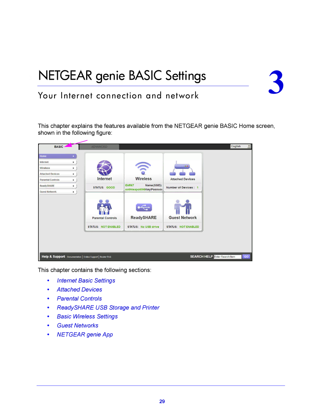 NETGEAR D6300 user manual Netgear genie Basic Settings 