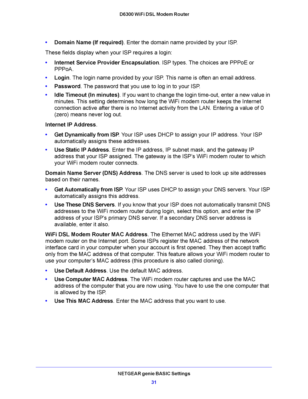 NETGEAR D6300 user manual Internet IP Address 