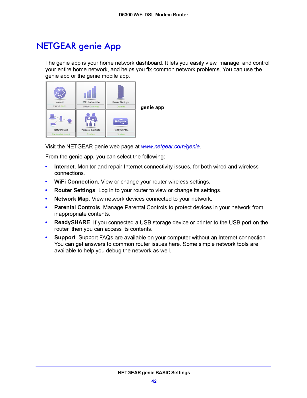 NETGEAR D6300 user manual Netgear genie App 