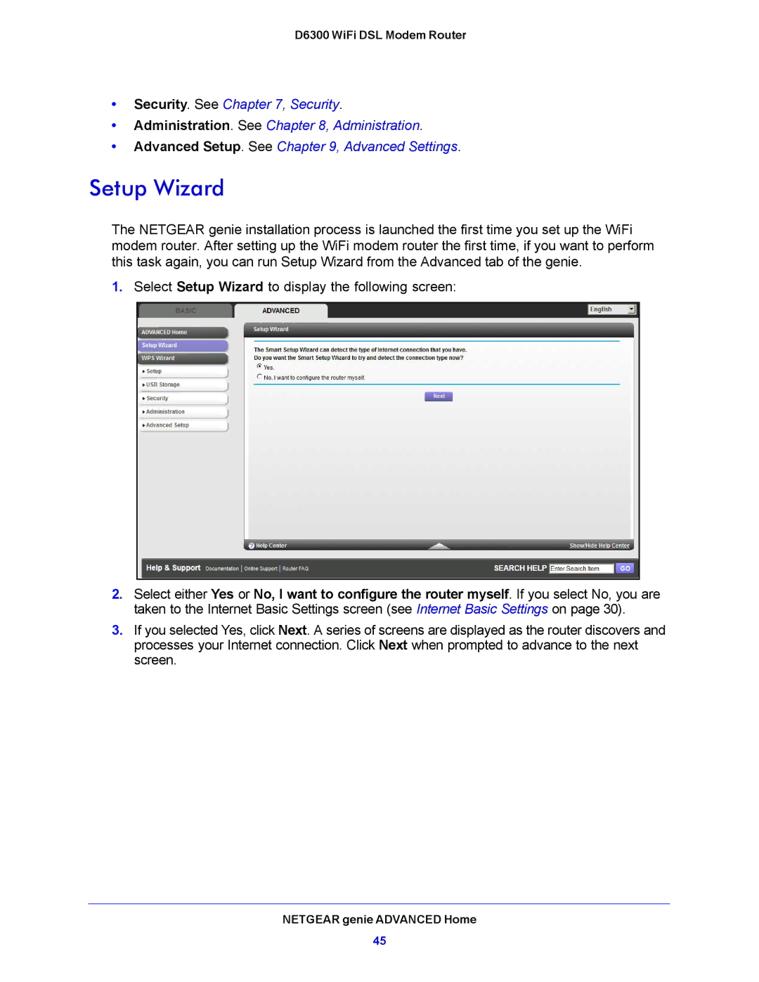 NETGEAR D6300 user manual Setup Wizard 