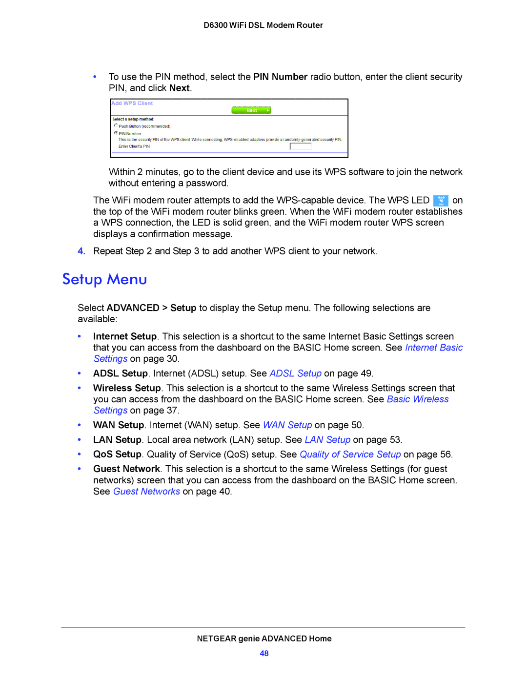 NETGEAR D6300 user manual Setup Menu 