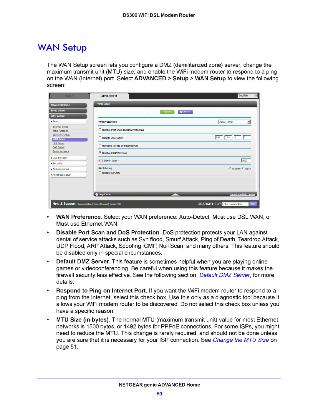 NETGEAR D6300 user manual WAN Setup 