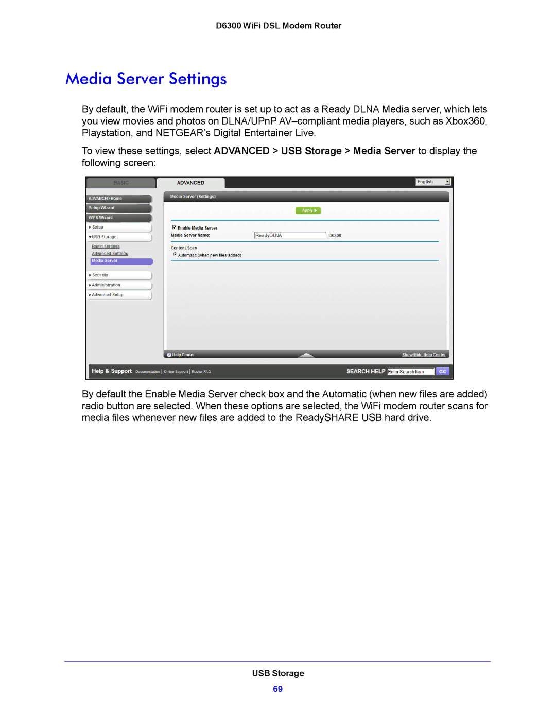 NETGEAR D6300 user manual Media Server Settings 