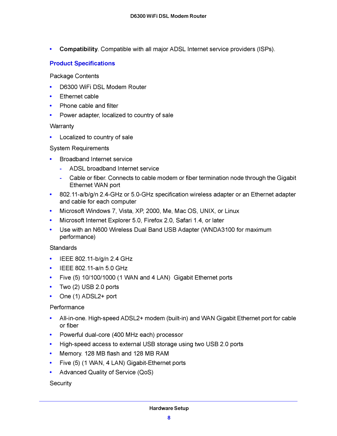 NETGEAR D6300 user manual Product Specifications 