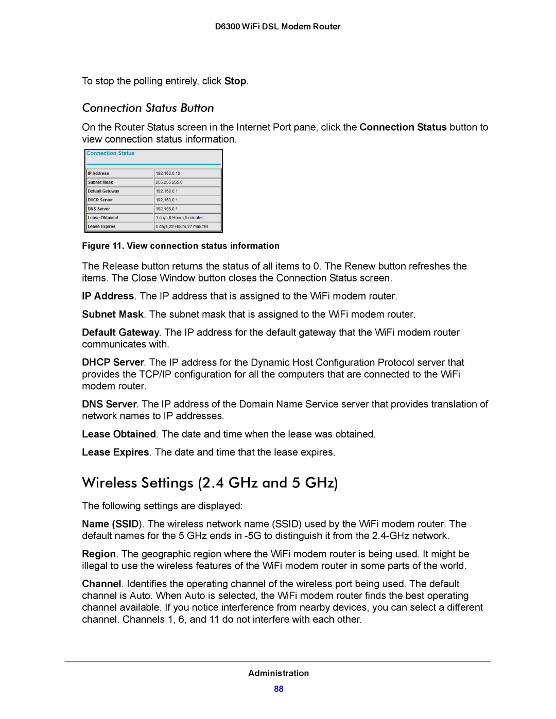 NETGEAR D6300 user manual Wireless Settings 2.4 GHz and 5 GHz, Connection Status Button 