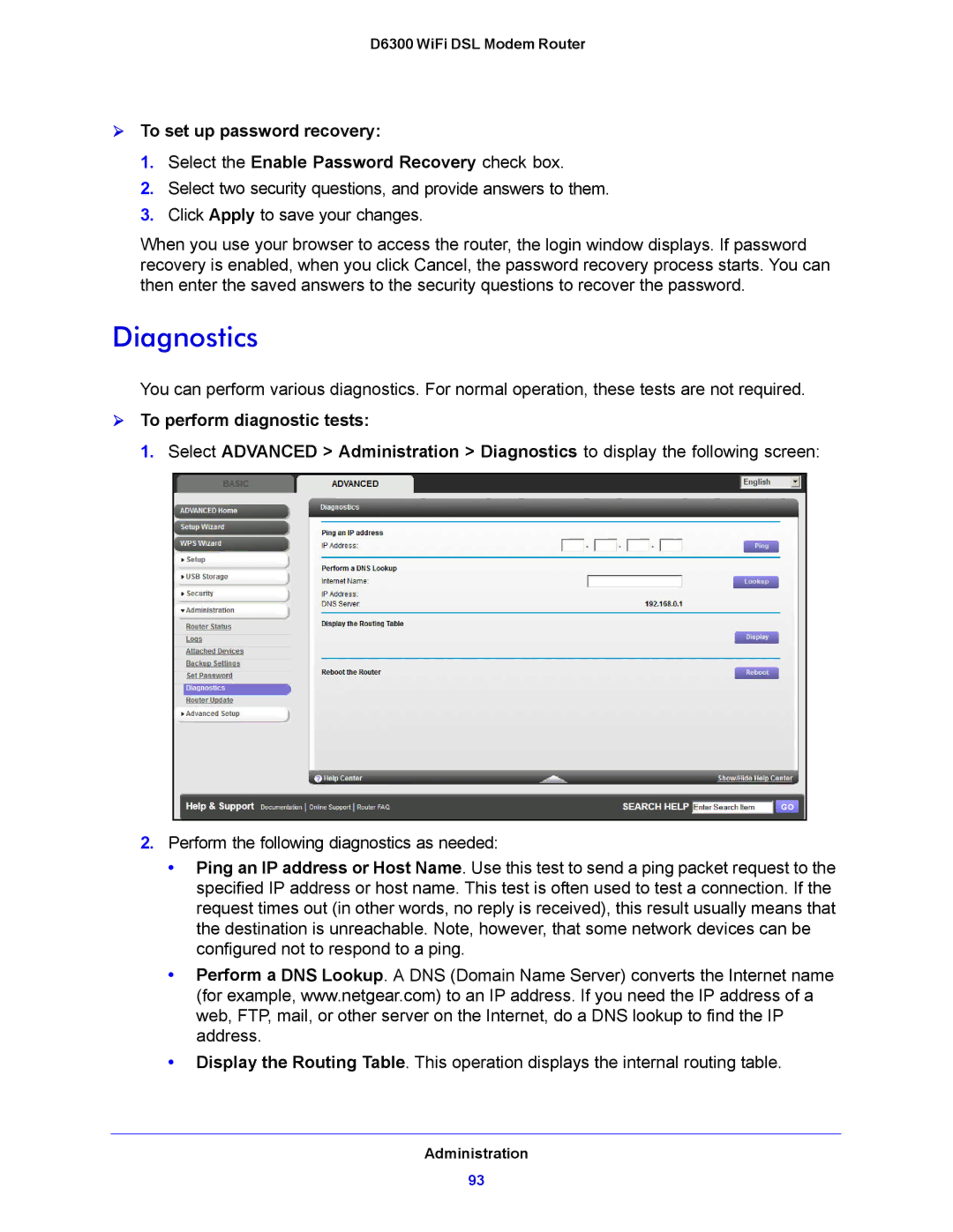 NETGEAR D6300 user manual Diagnostics 