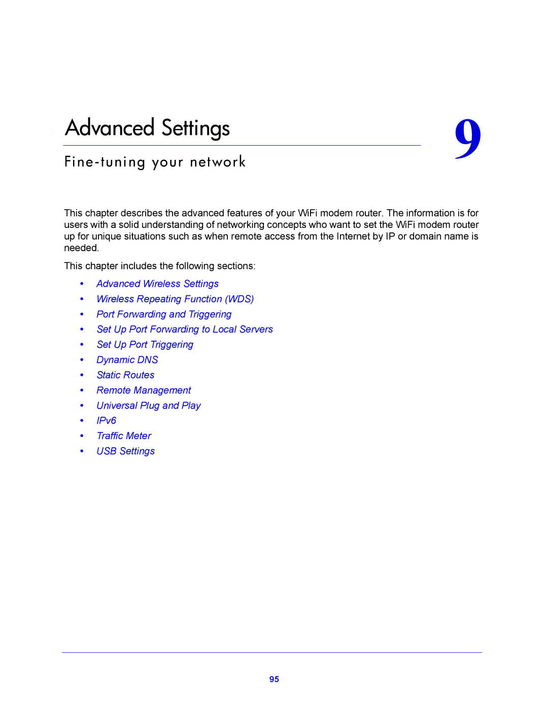 NETGEAR D6300 user manual Advanced Settings, Fine -tuning your network 