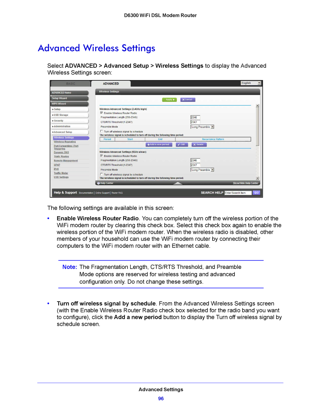 NETGEAR D6300 user manual Advanced Wireless Settings 