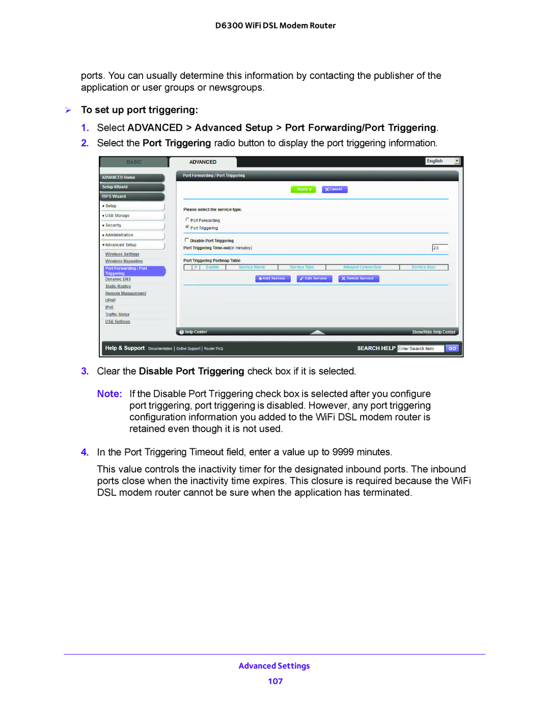 NETGEAR D6300 user manual Advanced Settings 107 