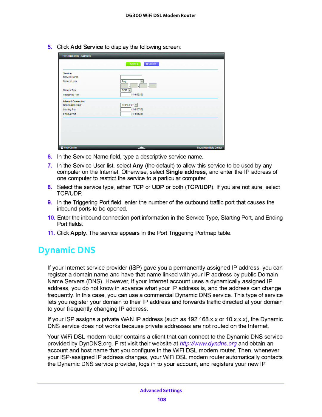 NETGEAR D6300 user manual Dynamic DNS 