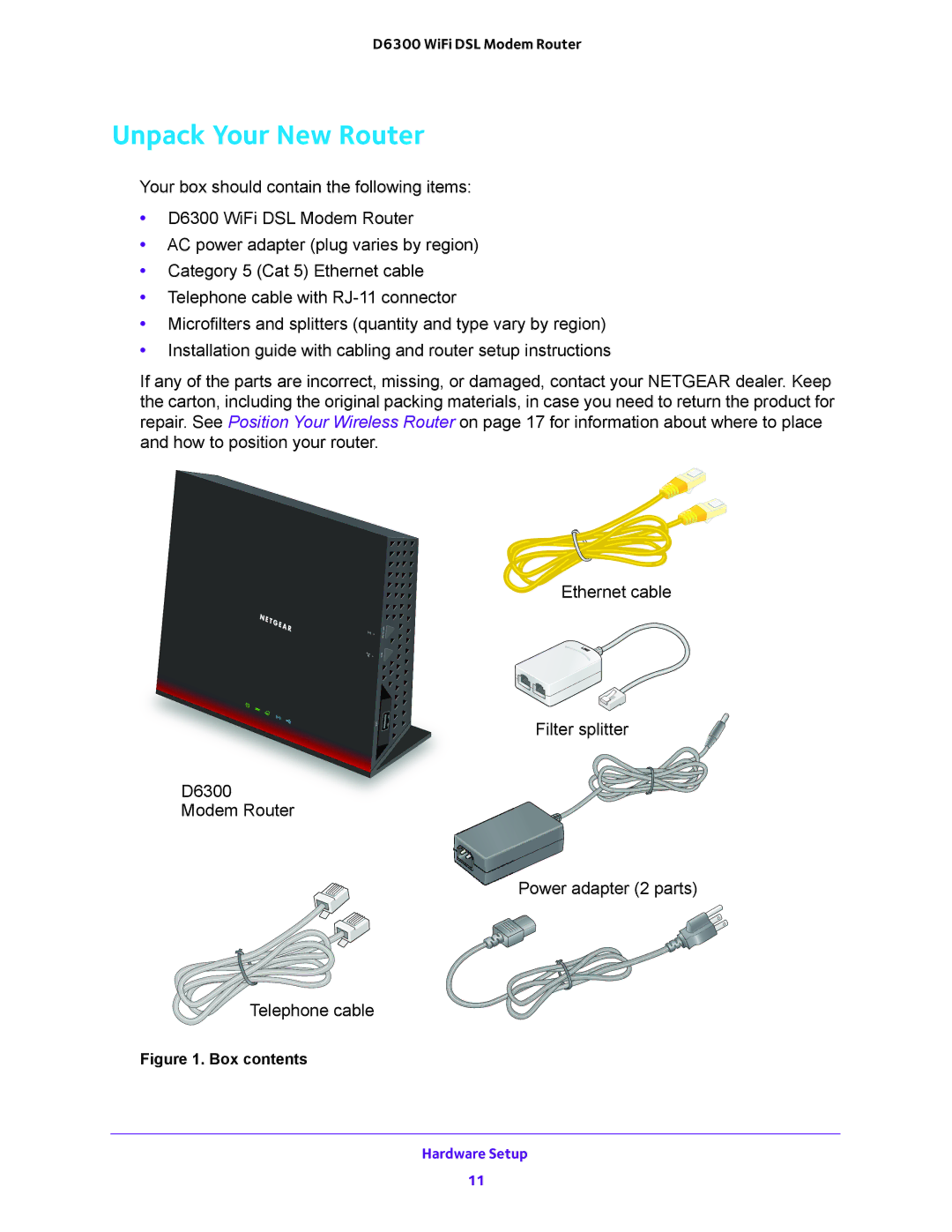 NETGEAR D6300 user manual Unpack Your New Router, Box contents 