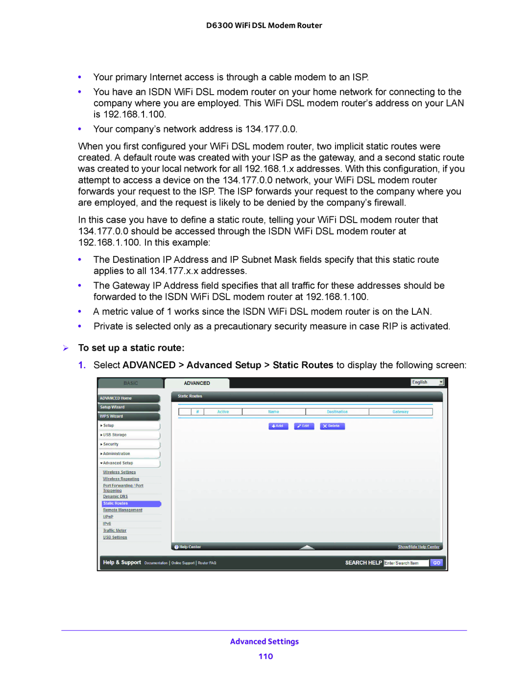 NETGEAR D6300 user manual Advanced Settings 110 