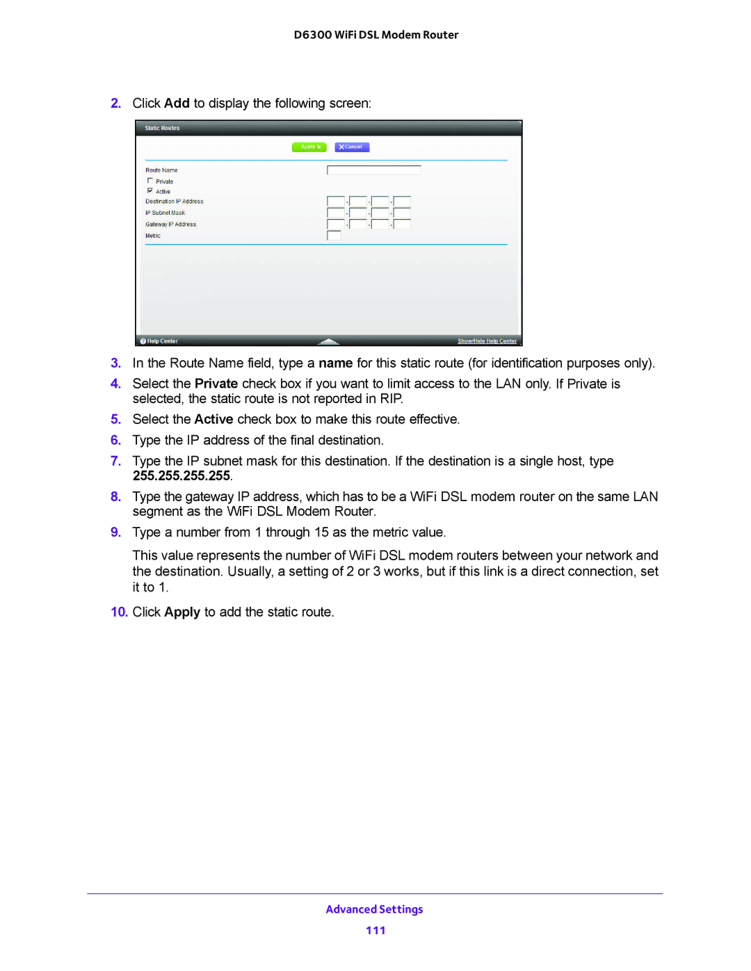 NETGEAR D6300 user manual Advanced Settings 111 