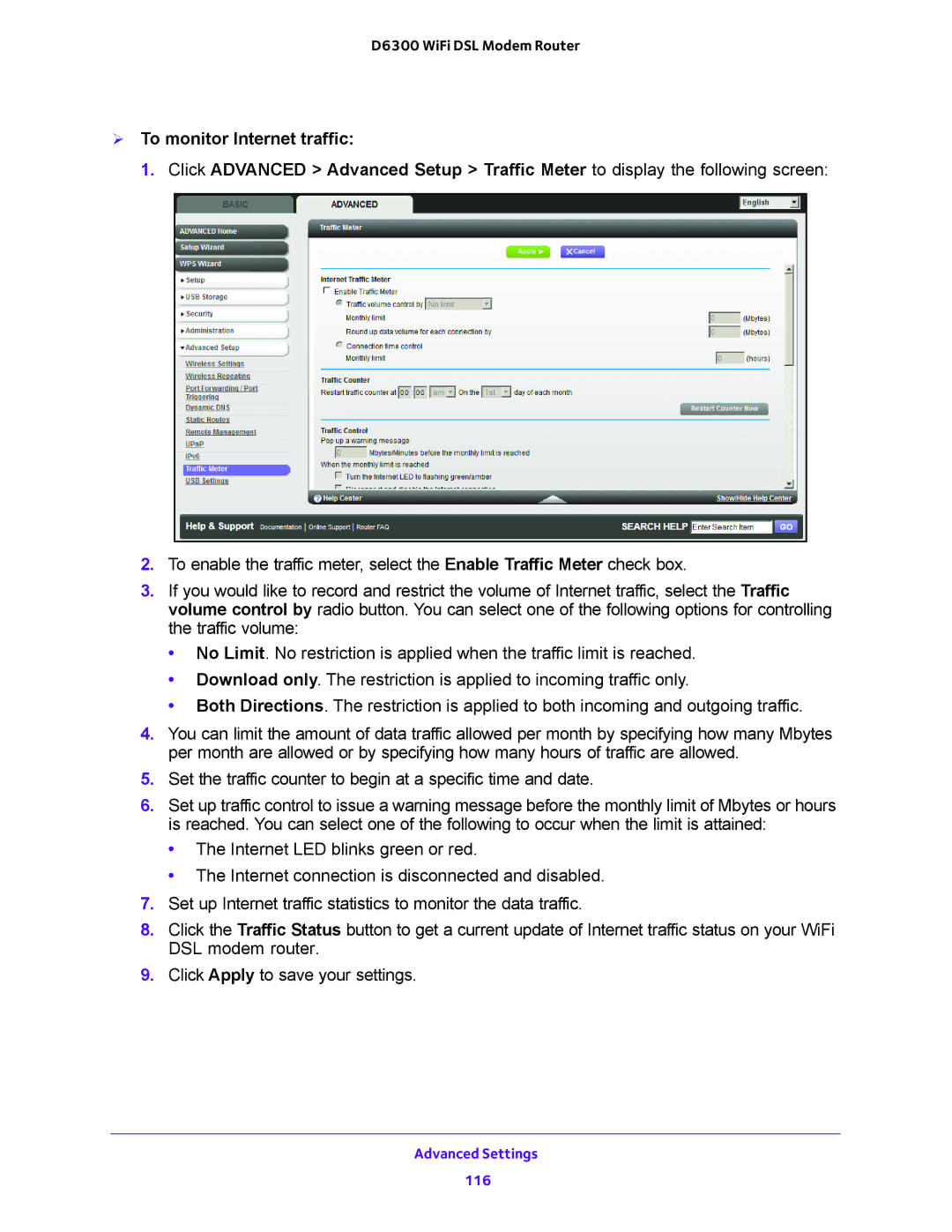 NETGEAR D6300 user manual Advanced Settings 116 