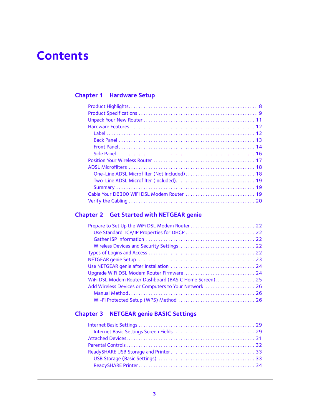 NETGEAR D6300 user manual Contents 