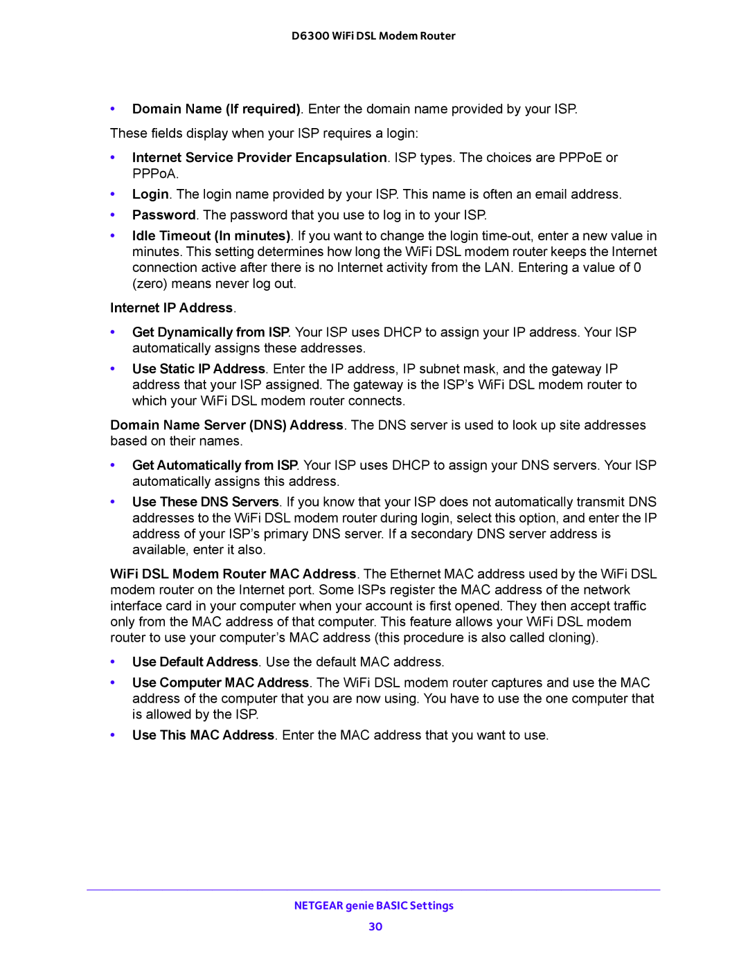 NETGEAR D6300 user manual Internet IP Address 