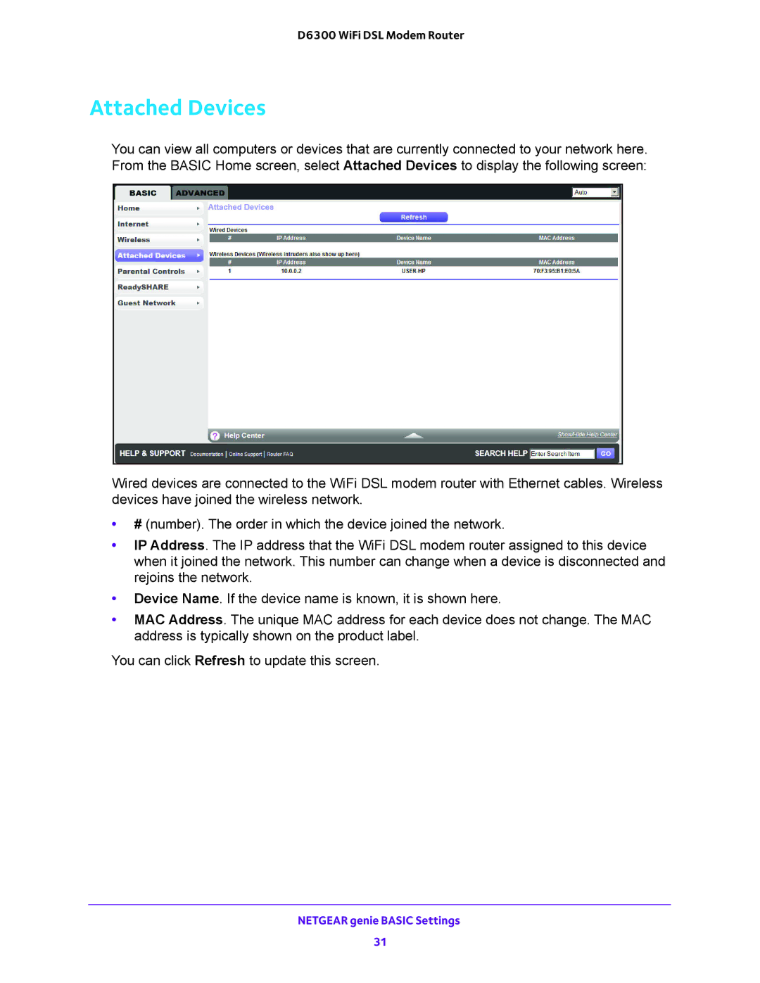 NETGEAR D6300 user manual Attached Devices 