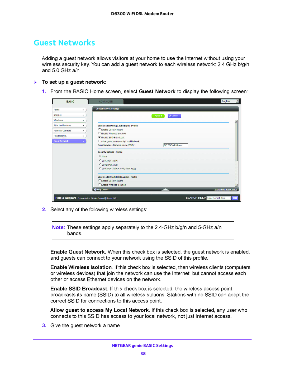 NETGEAR D6300 user manual Guest Networks,  To set up a guest network 