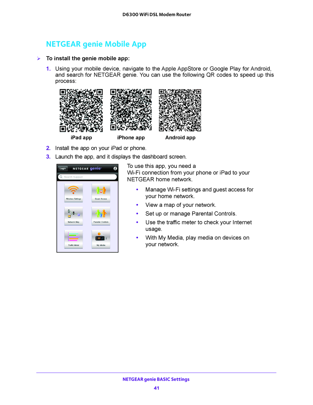 NETGEAR D6300 user manual Netgear genie Mobile App,  To install the genie mobile app 