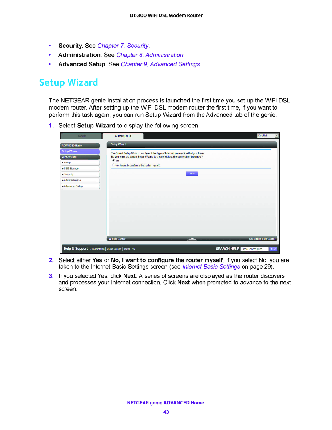 NETGEAR D6300 user manual Setup Wizard 