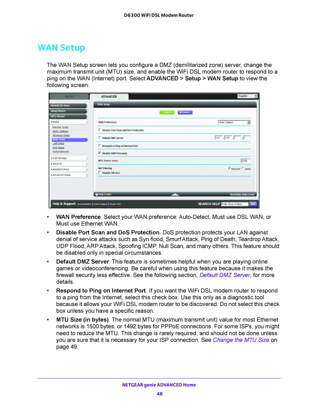 NETGEAR D6300 user manual WAN Setup 