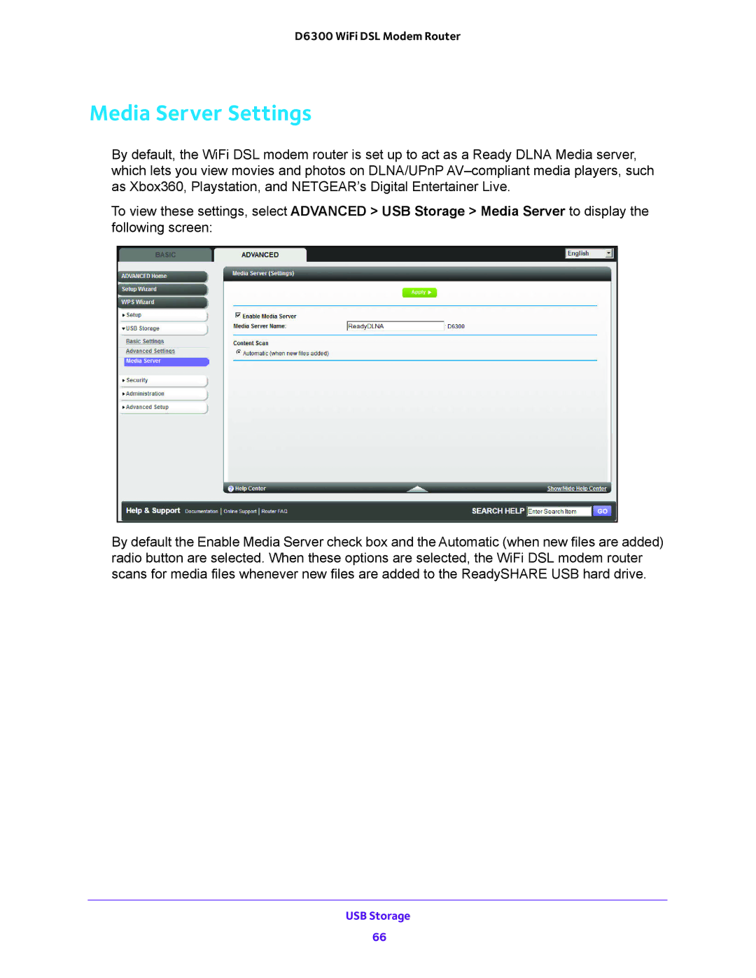 NETGEAR D6300 user manual Media Server Settings 