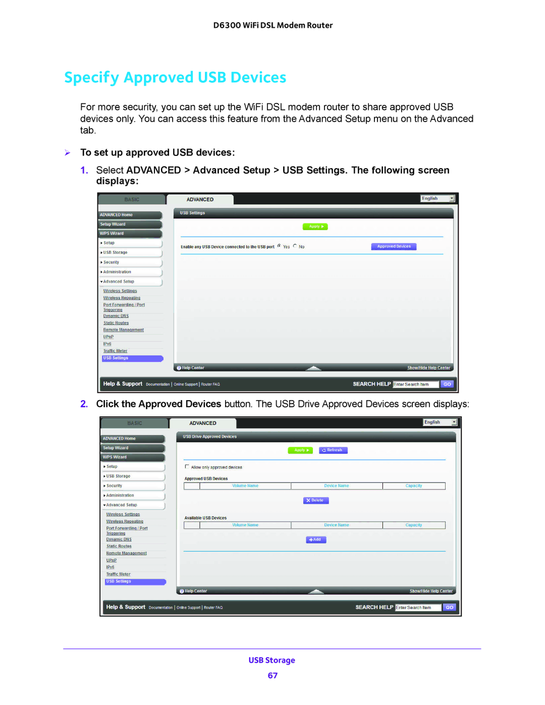 NETGEAR D6300 user manual Specify Approved USB Devices 