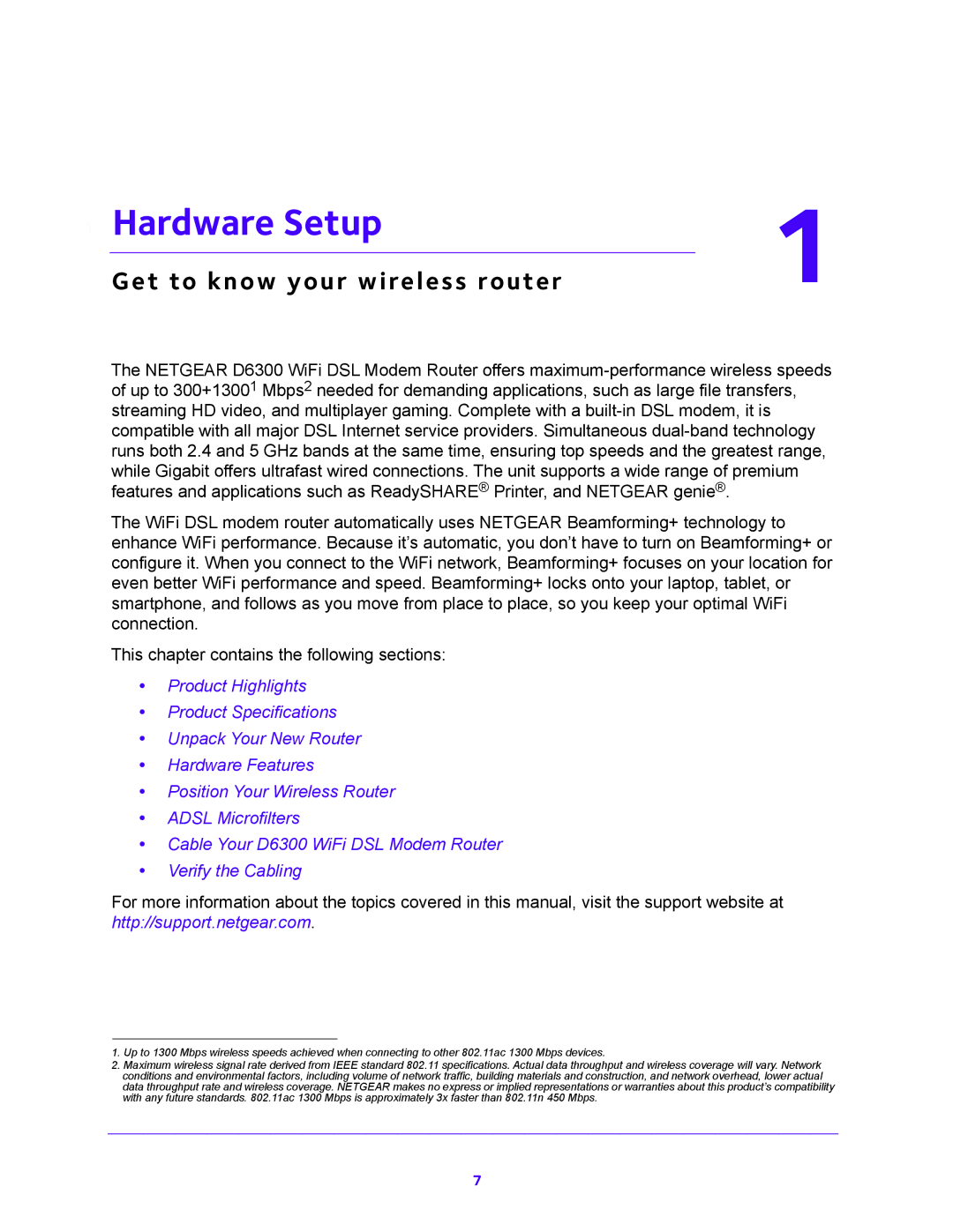 NETGEAR D6300 user manual Hardware Setup, Get to know your wireless router 