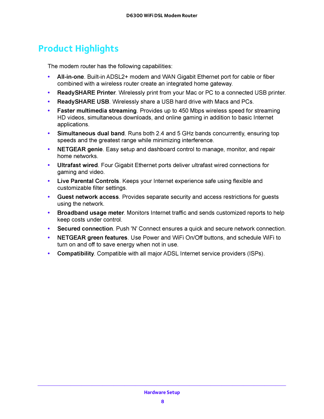 NETGEAR D6300 user manual Product Highlights 