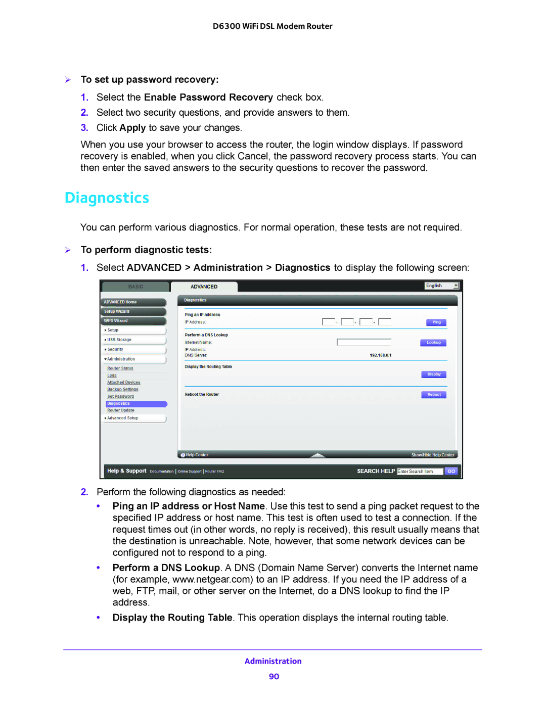 NETGEAR D6300 user manual Diagnostics 