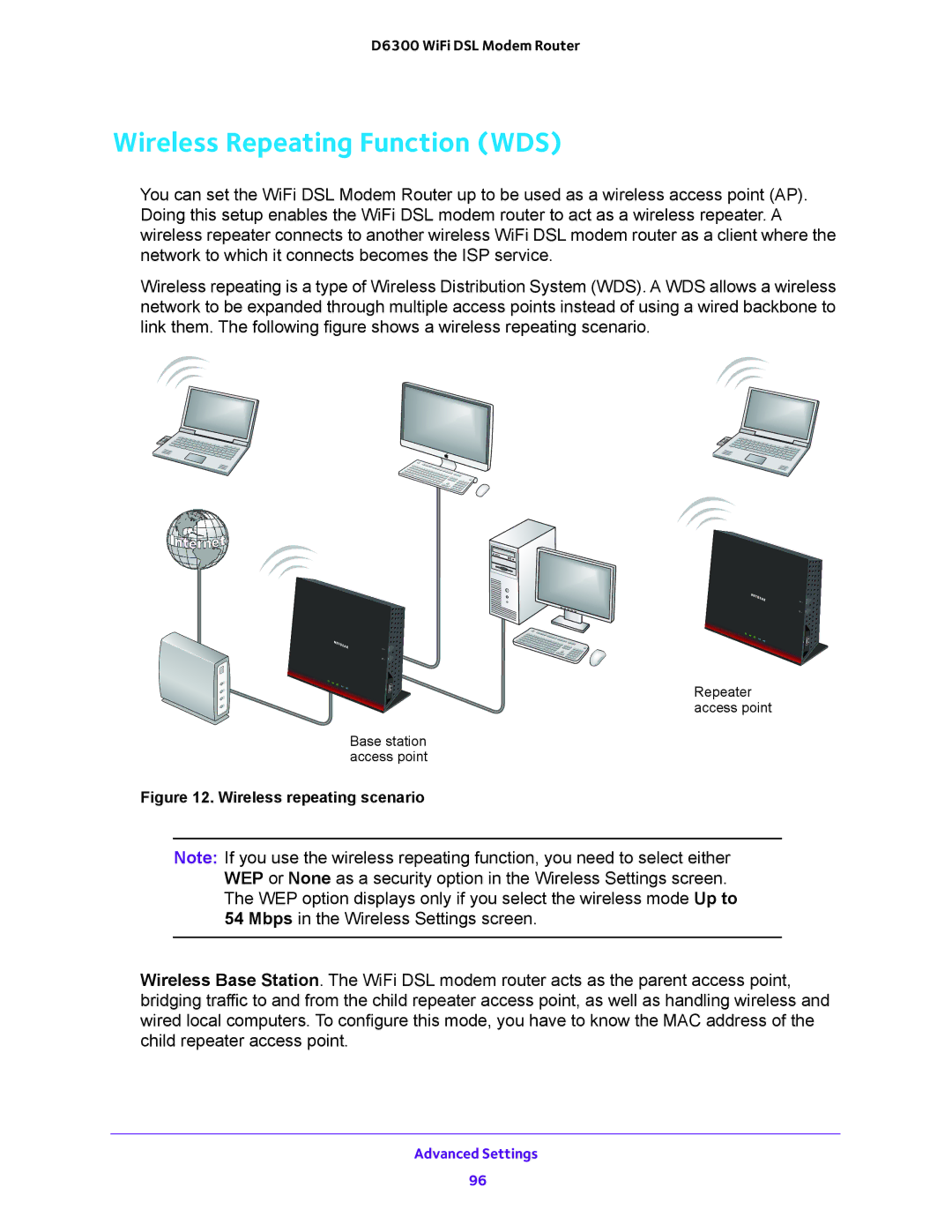 NETGEAR D6300 user manual Wireless Repeating Function WDS, Wireless repeating scenario 