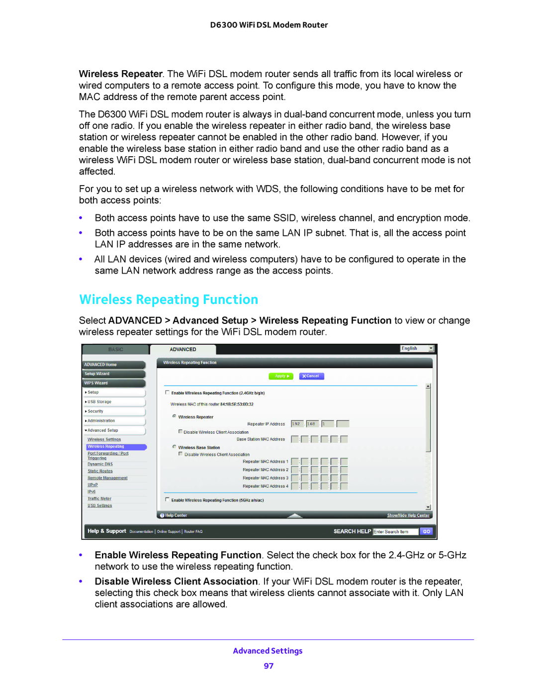 NETGEAR D6300 user manual Wireless Repeating Function 