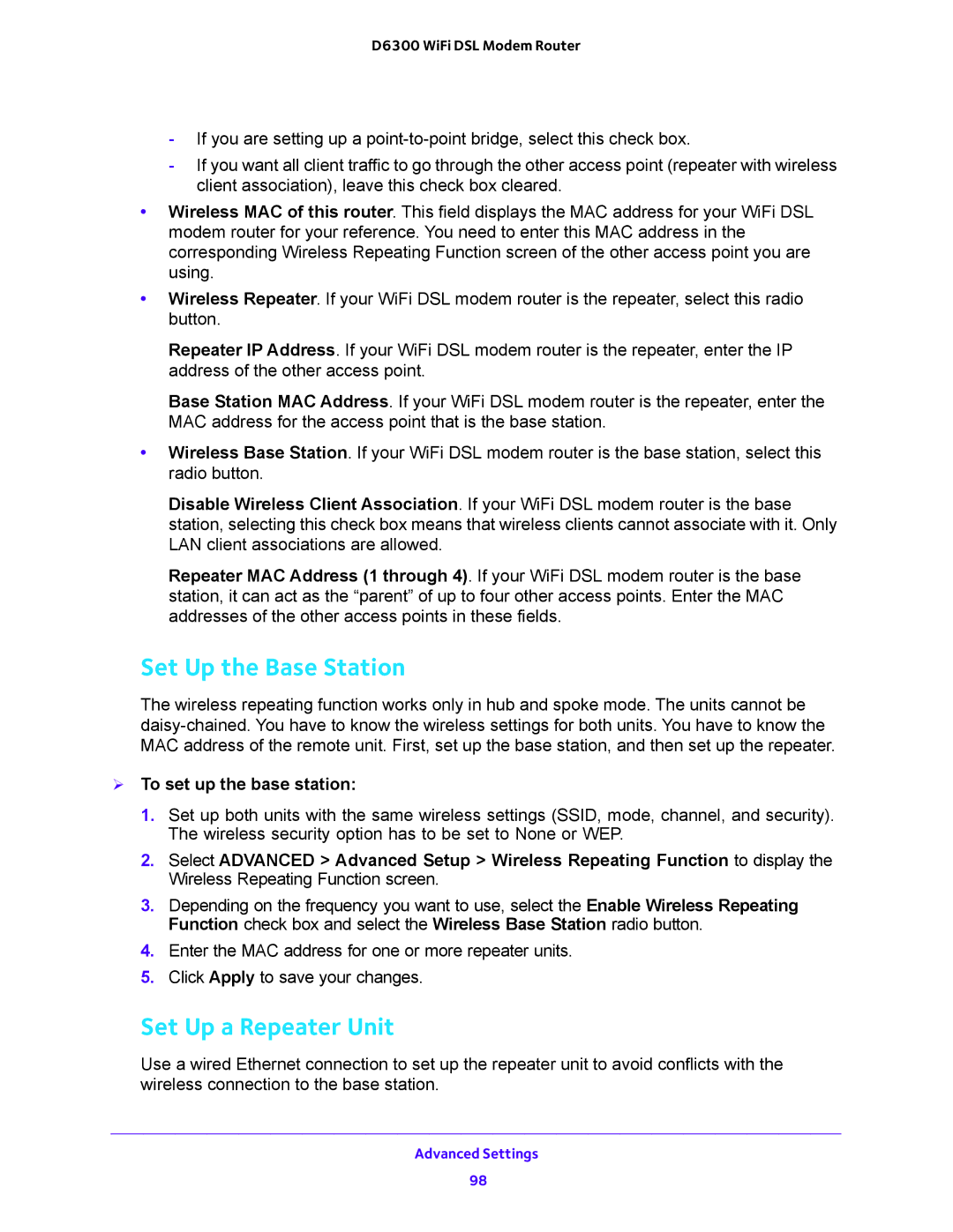 NETGEAR D6300 user manual Set Up the Base Station, Set Up a Repeater Unit,  To set up the base station 