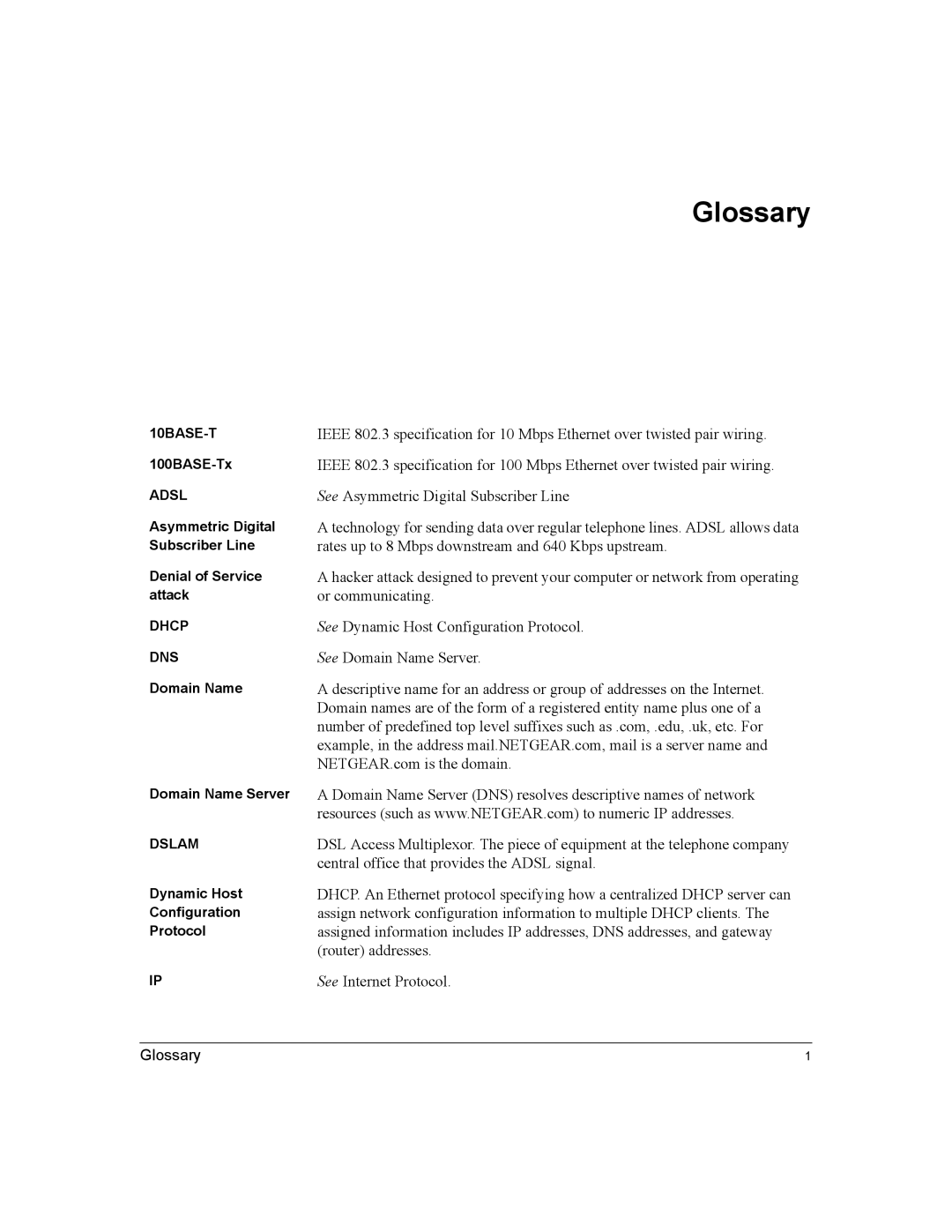 NETGEAR DG814 DSL manual Glossary 