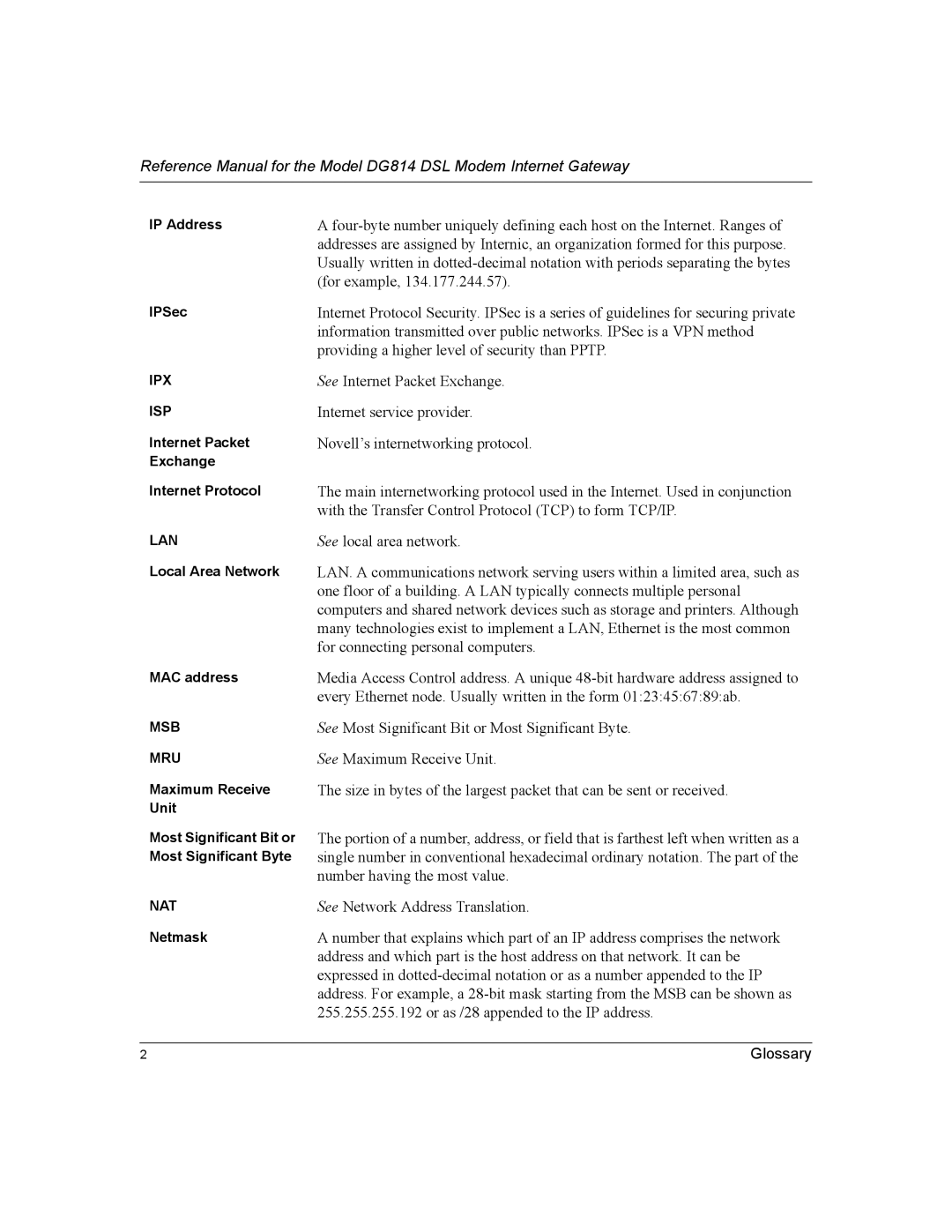 NETGEAR DG814 DSL manual For example 