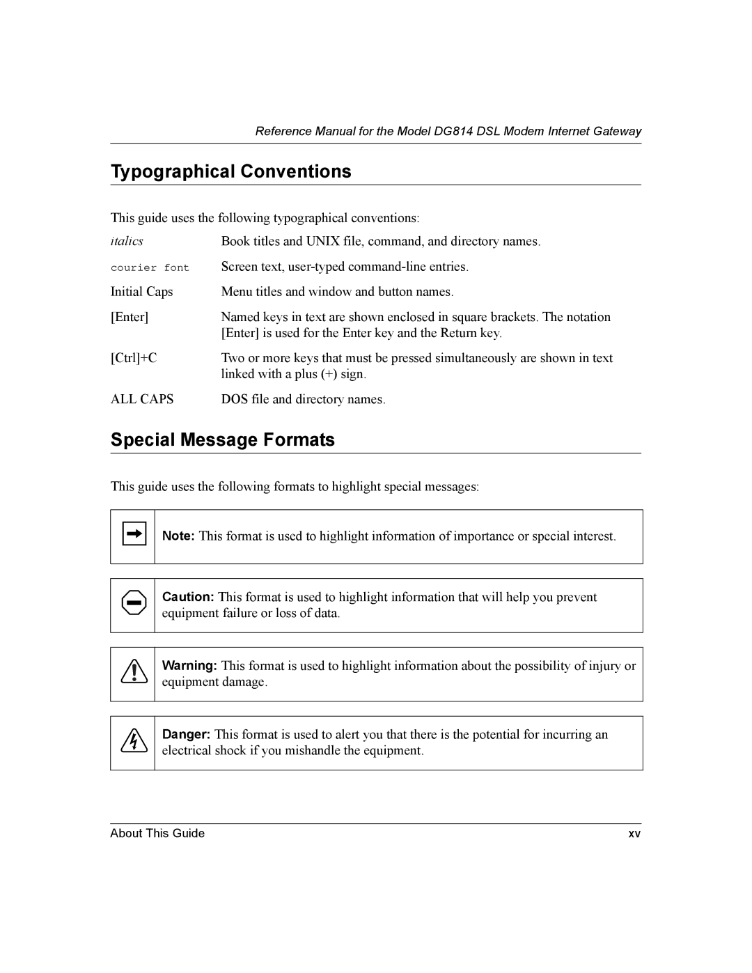 NETGEAR DG814 DSL manual Typographical Conventions, Special Message Formats 