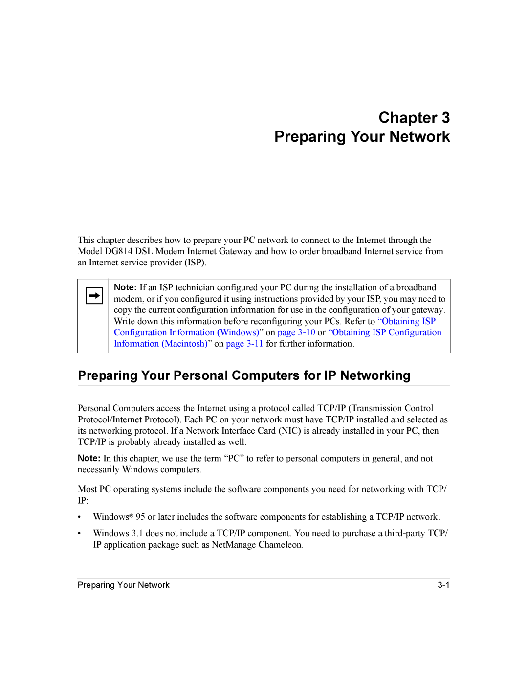 NETGEAR DG814 DSL manual Chapter Preparing Your Network, Preparing Your Personal Computers for IP Networking 