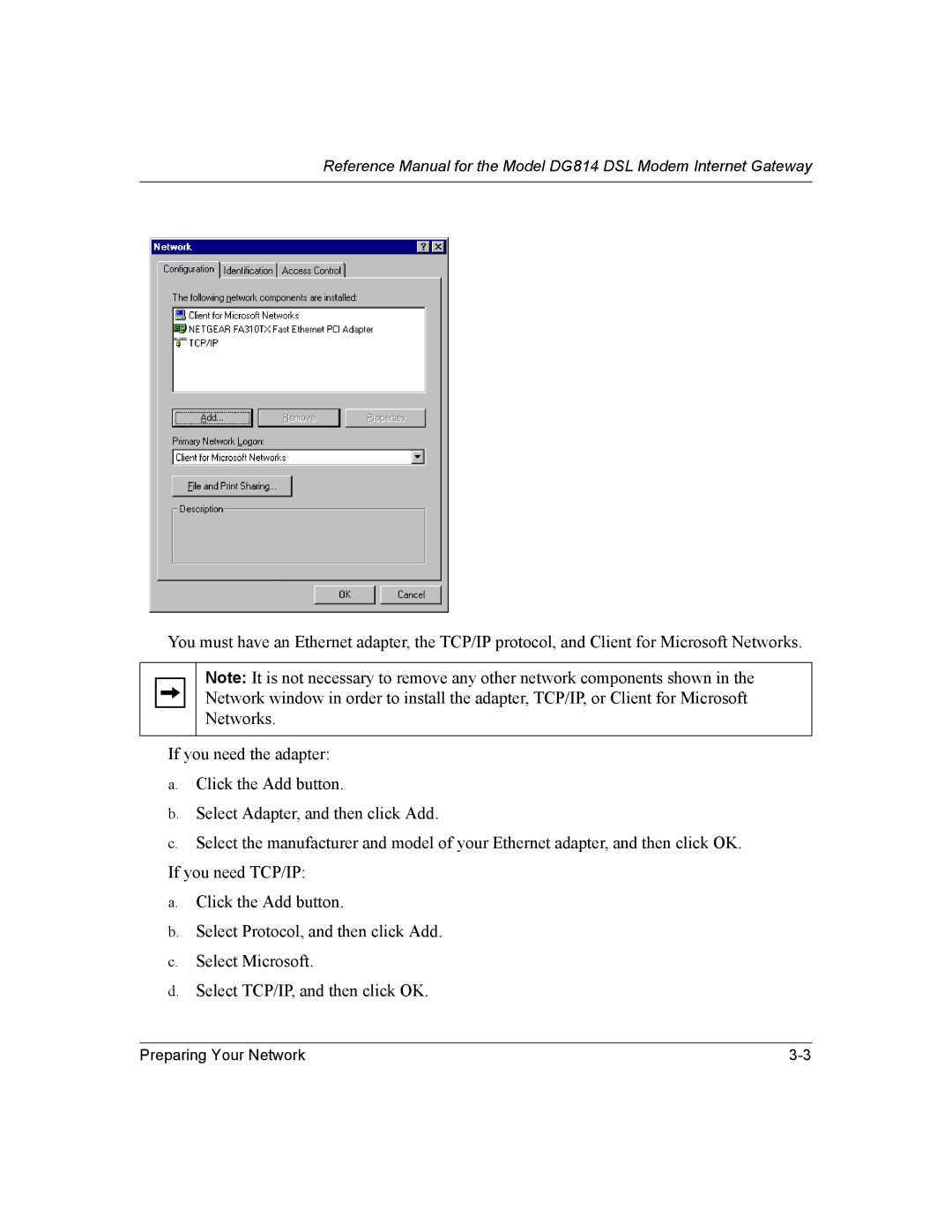 NETGEAR DG814 DSL manual Preparing Your Network 