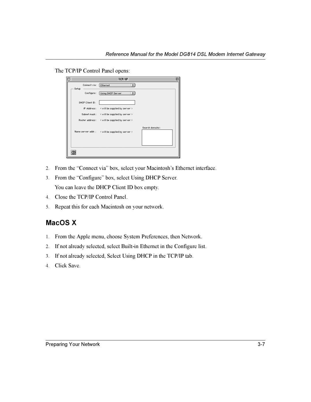 NETGEAR DG814 DSL manual MacOS 