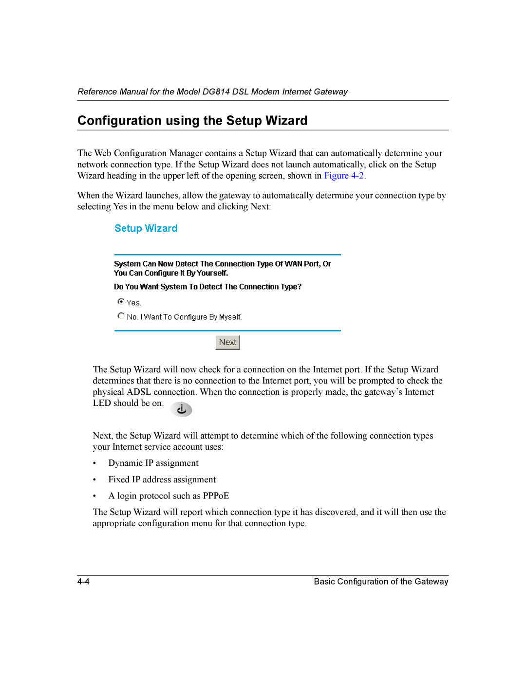 NETGEAR DG814 DSL manual Configuration using the Setup Wizard 