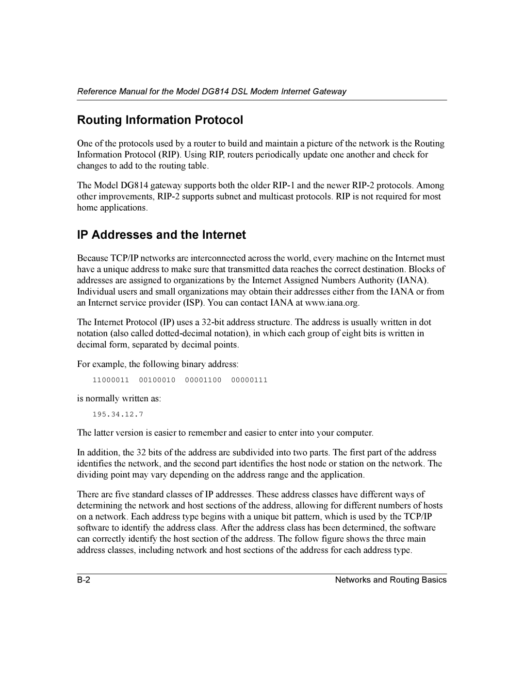 NETGEAR DG814 DSL manual Routing Information Protocol, IP Addresses and the Internet 